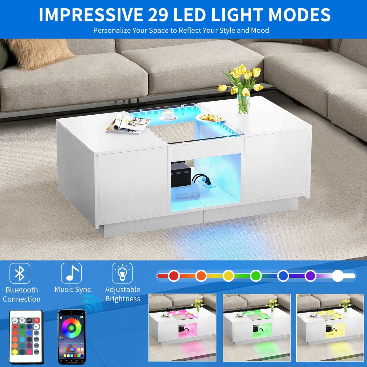 White Coffee Table with Storage P98501