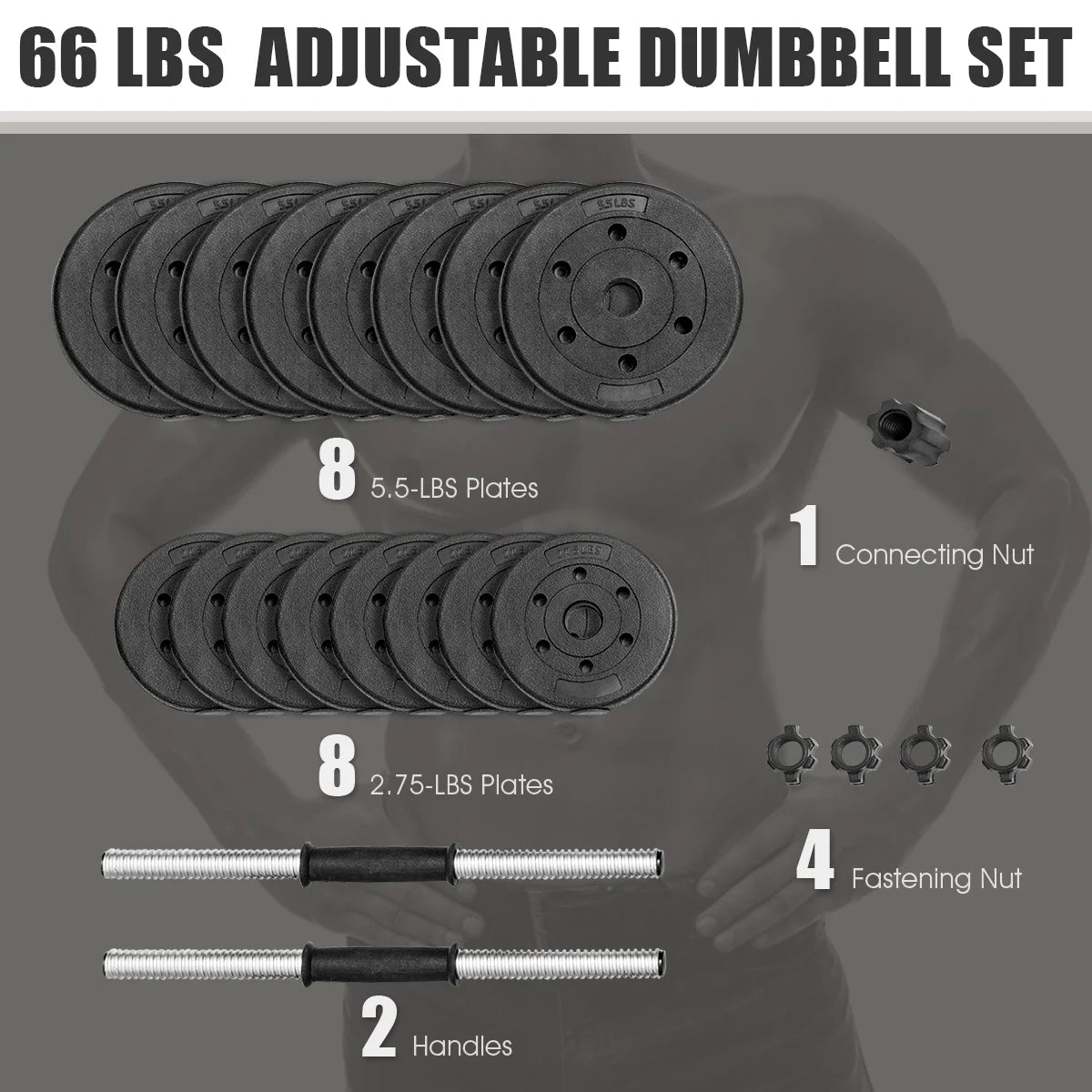 66 LB Dumbbell Weight Set with 16 Adjustable Plates A212647