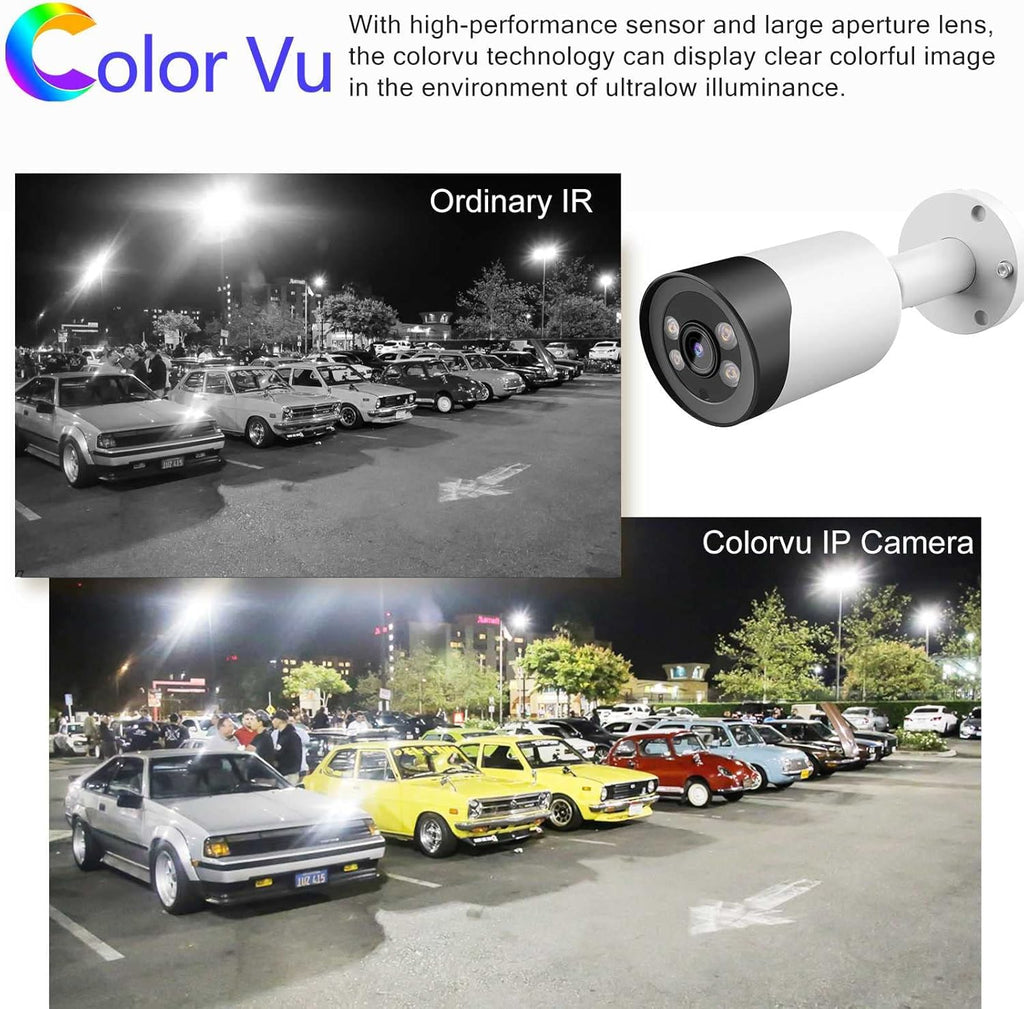 8MP Colorvu POE IP Camera with Mic, 4K Outdoor Bullet Security with 98ft Full Color Night Vision, 2.8 mm Fixed Lens, IP67 W603213