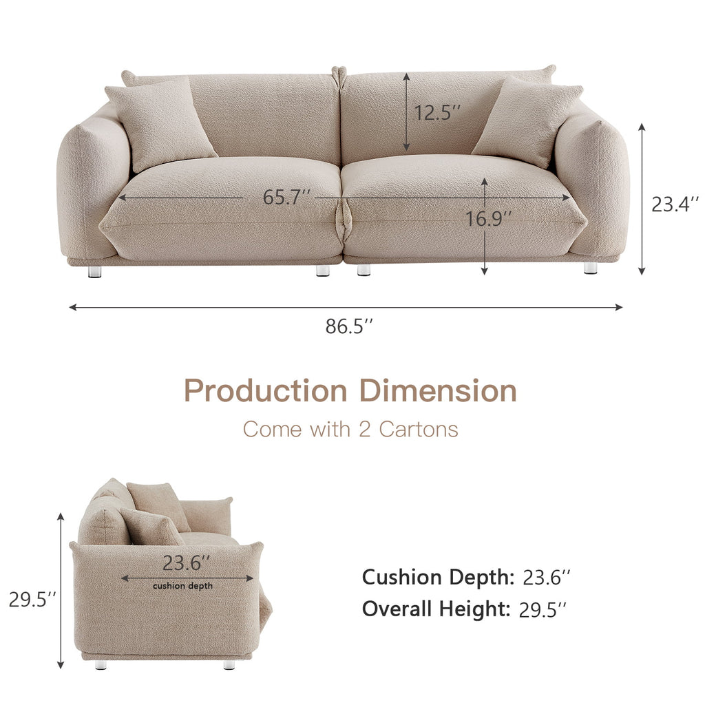 87" W Camel Lambswool 3 Seater Sofa with Metal Legs B8424