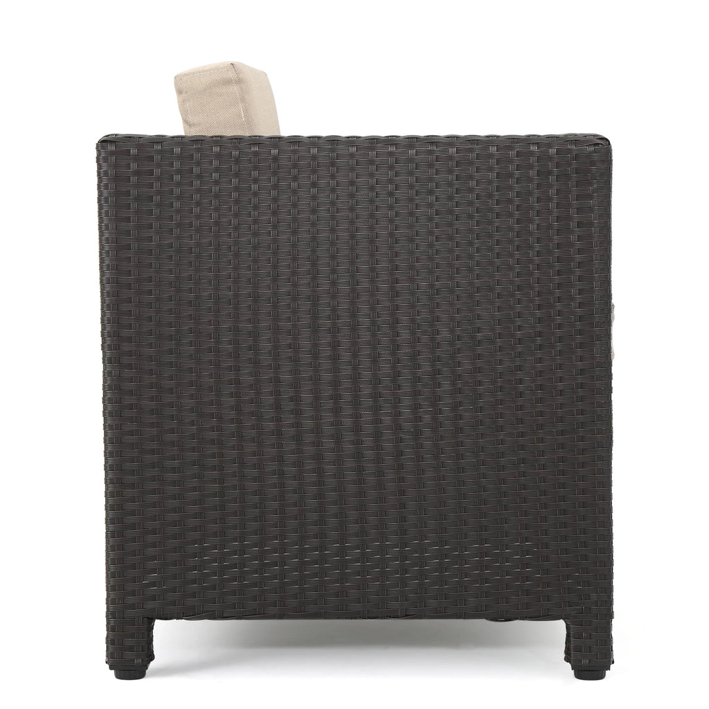 Outdoor Wicker Club Chair with Cushions, Dark Brown, Beige O302229