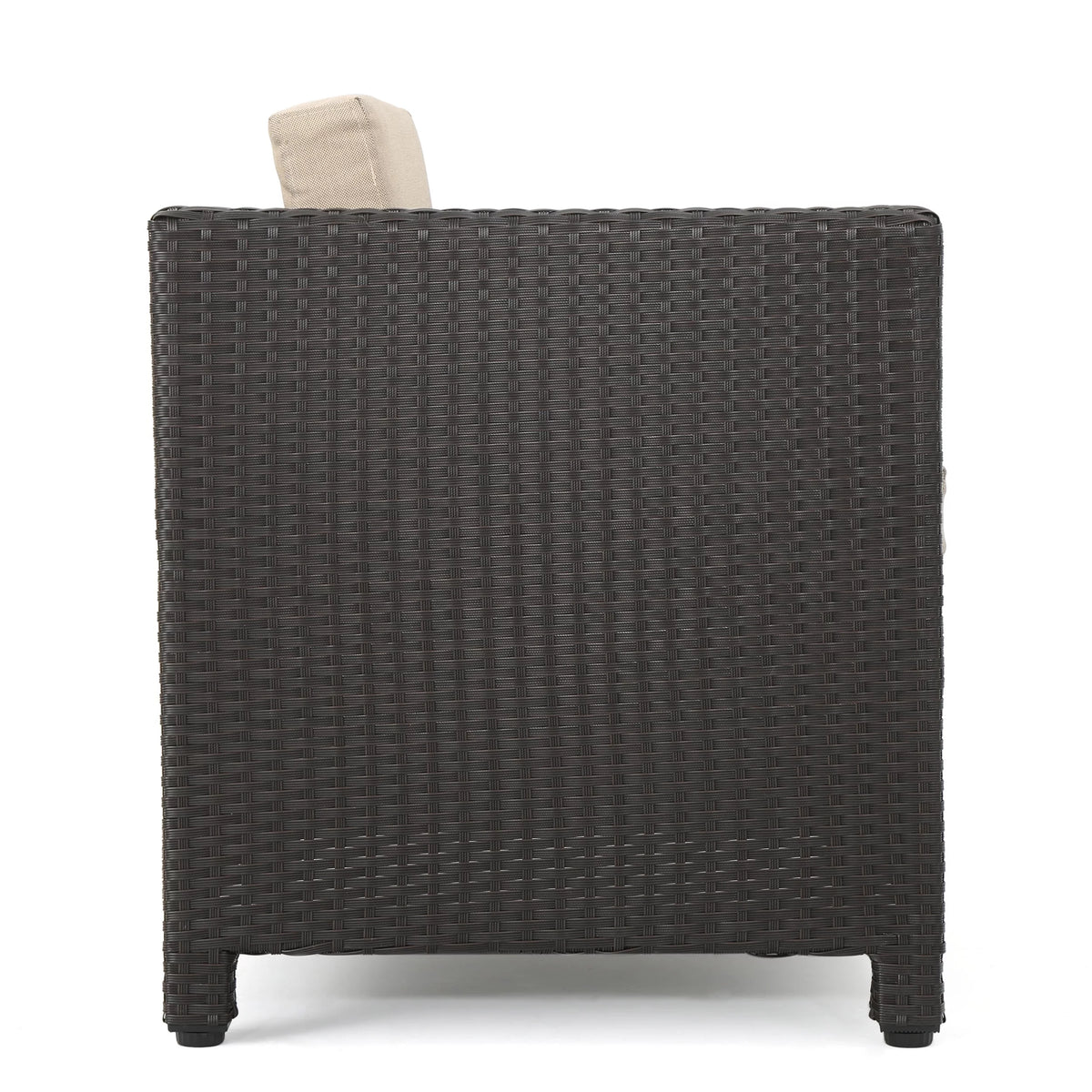 Outdoor Wicker Club Chair with Cushions, Dark Brown, Beige O302229