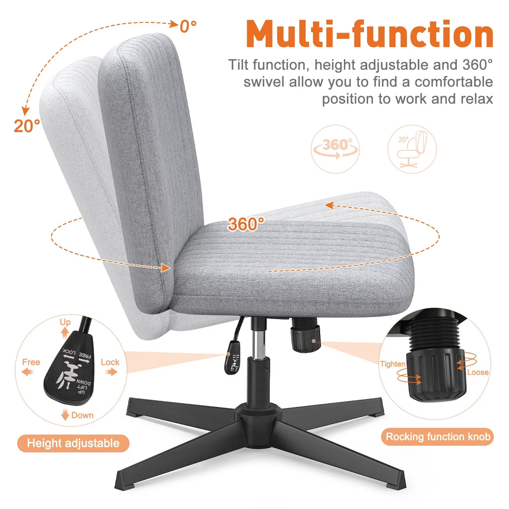 Cross Legged Armless Swivel Adjustable Fabric Office Chair P27574