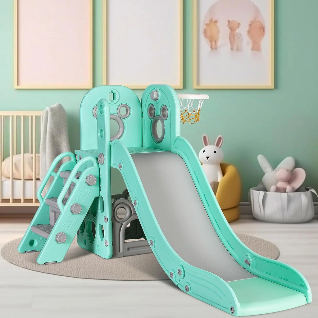4 in 1 Toddler Slide and Climber Playset with Basketball Hoop B992