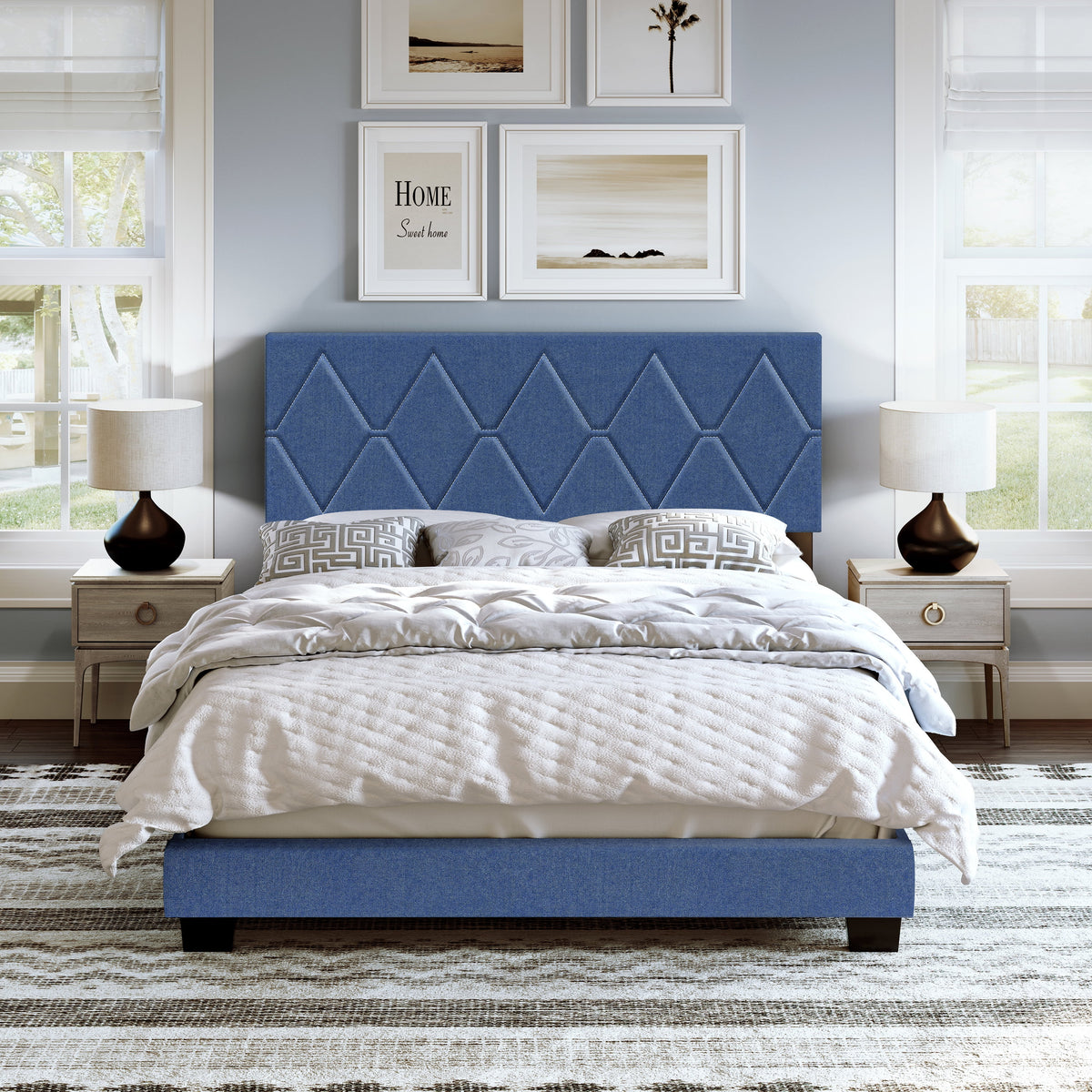 Queen Black Linen Platform Bed B882