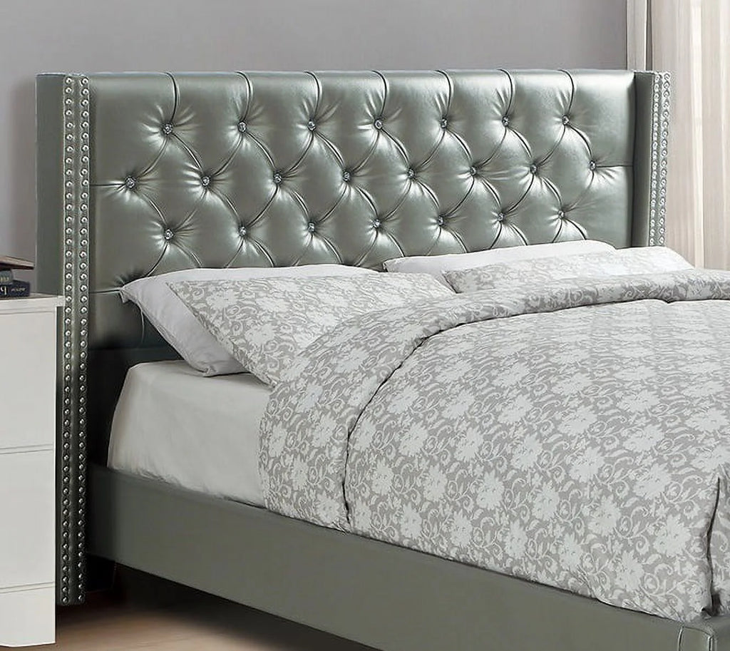 Queen Size Silver Faux Leather Upholstered Bed Frame G773