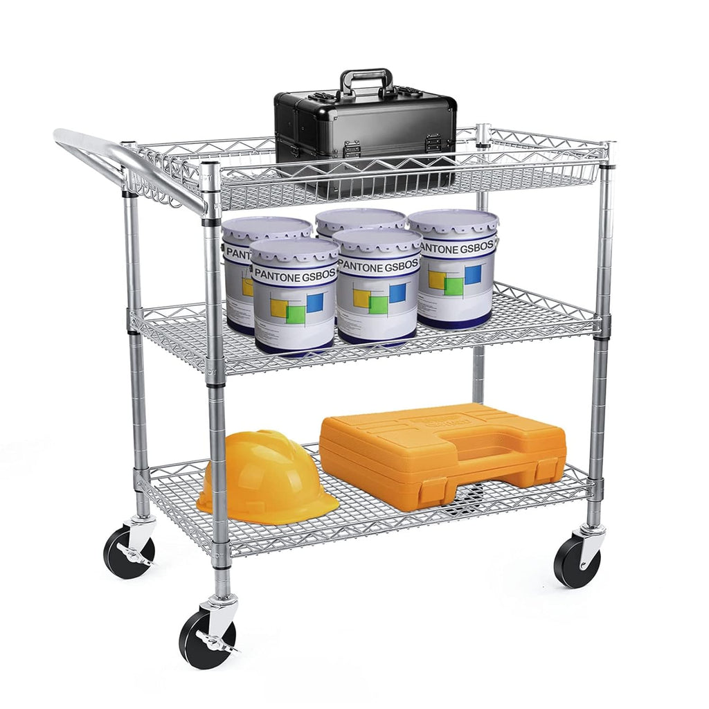 3 Tier Rolling Utility Cart with Wire Shelving M209529