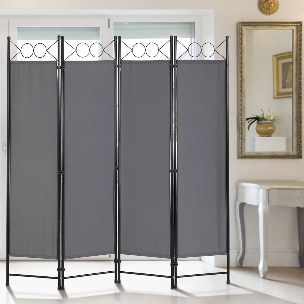 Folding Privacy Screen with 4 Panels Steel Frame Gray D46004