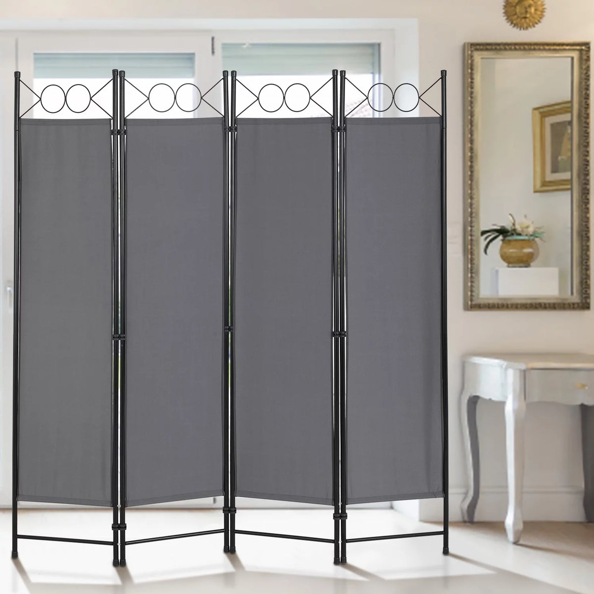 Folding Privacy Screen with 4 Panels Steel Frame Gray D46004