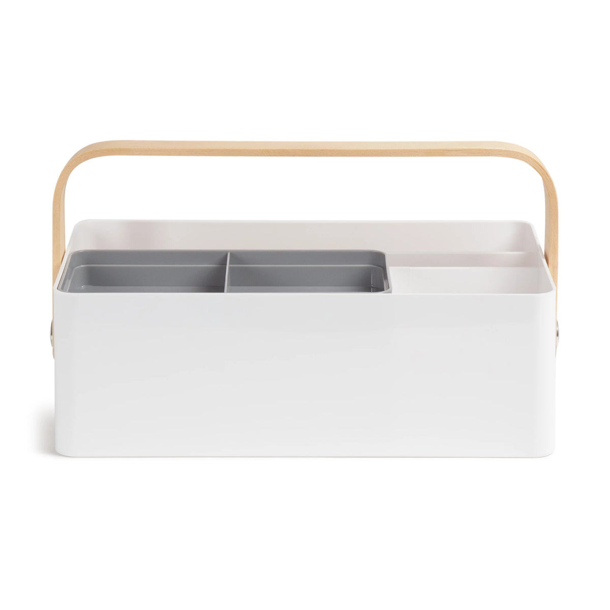 White Plastic and Wood Desk Caddy Z1360