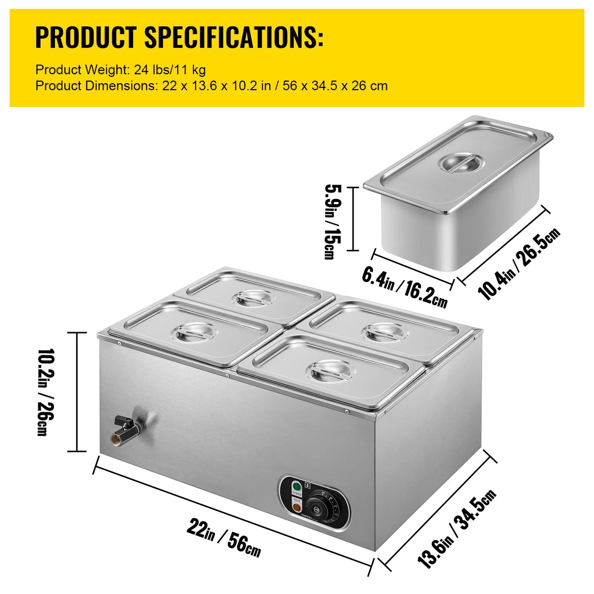 110V 4-Pan Stainless Steel Commercial Food Warmer 24 Qt B329090