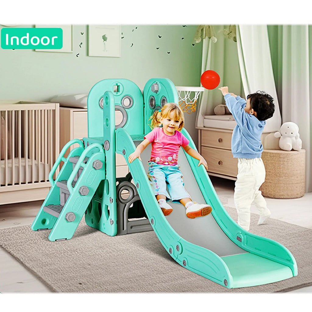 4 in 1 Toddler Slide and Climber Playset with Basketball Hoop B992