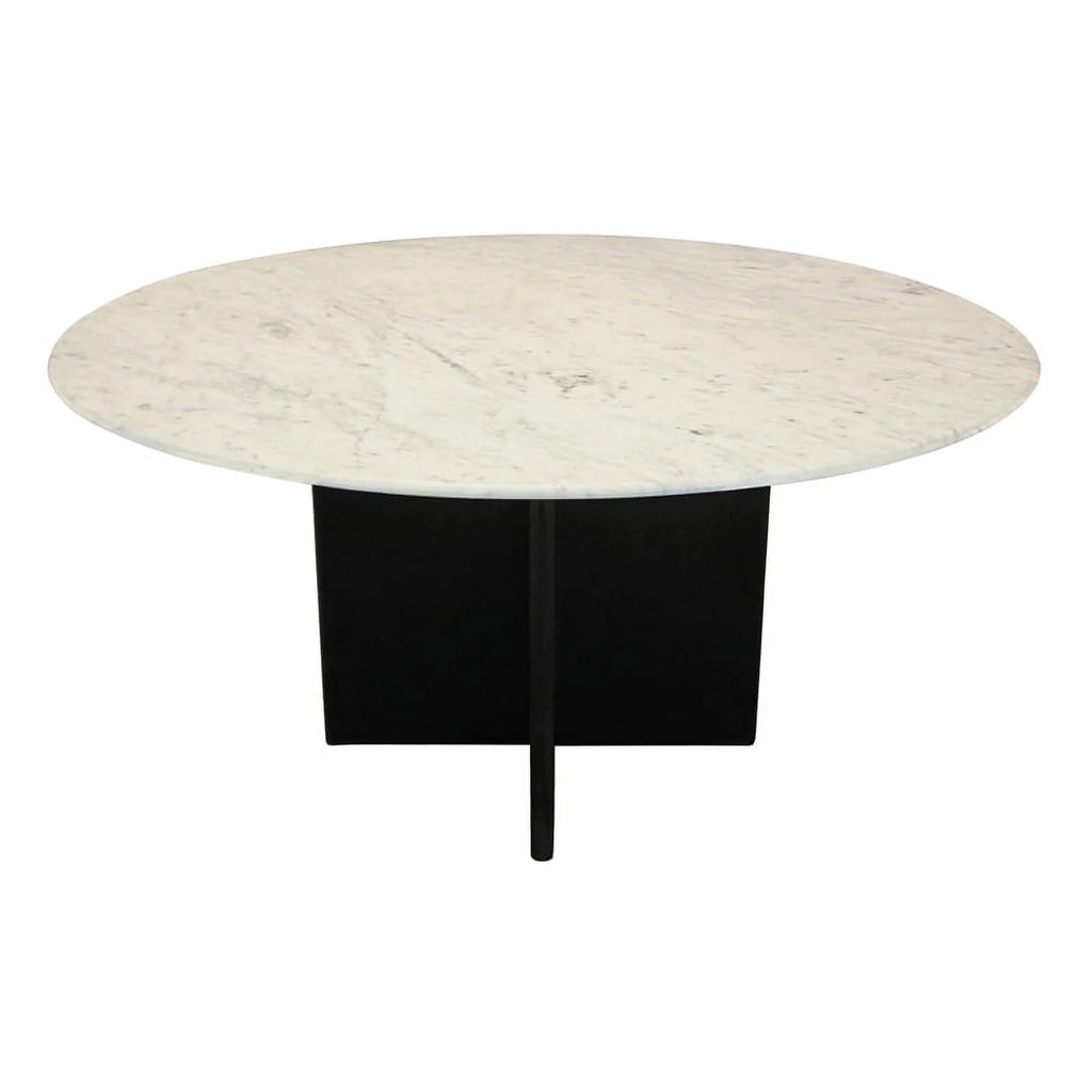 White 48" Marble Top Round Dining Table with Wooden Base Q7187