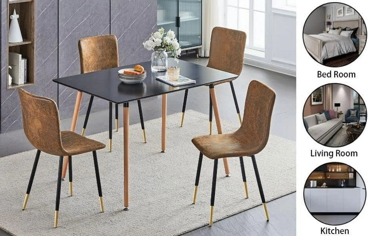 Industrial Dining Chair Set of 4 with Black Gold Metal Legs K338083