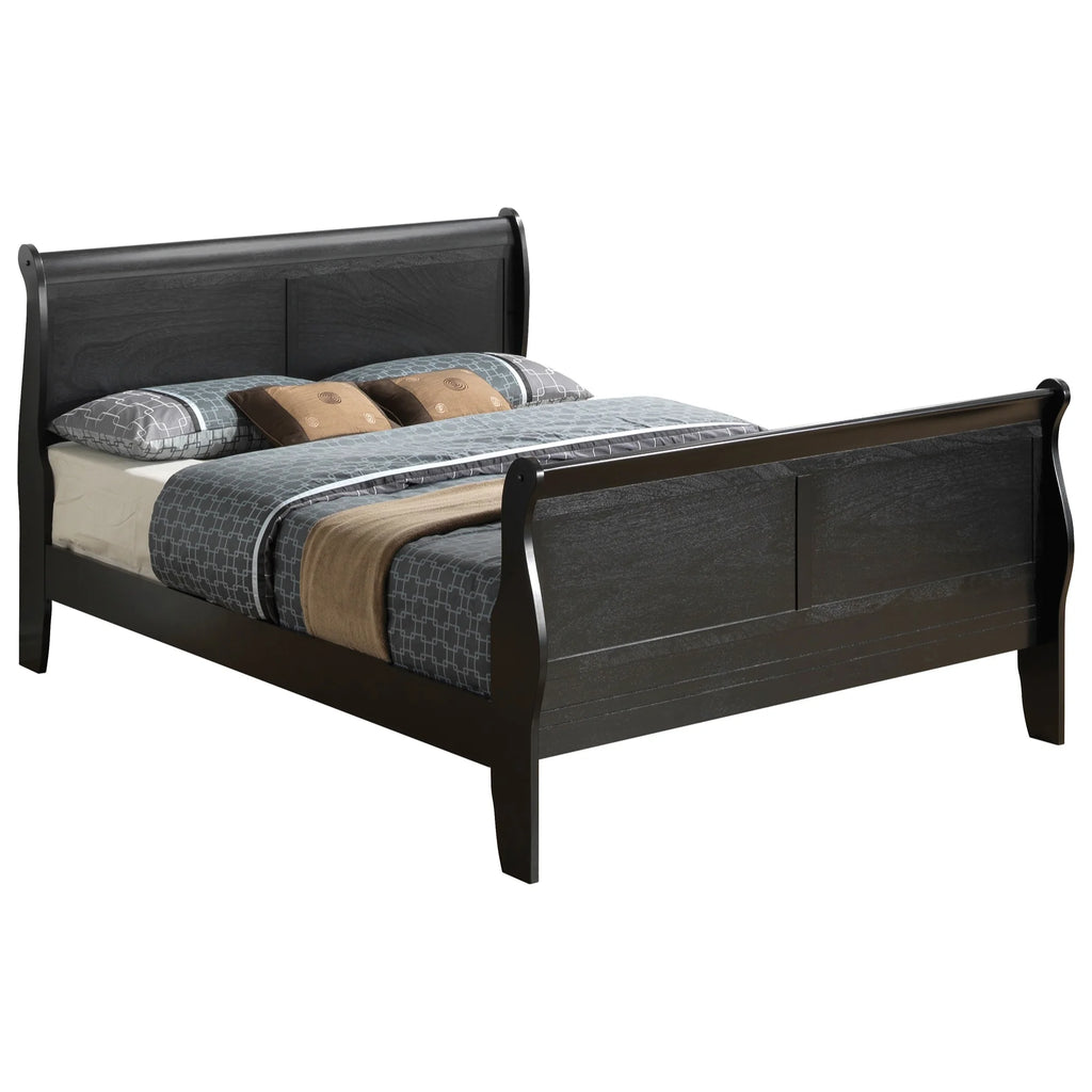 Black King Size Sleigh Wood Bed P45549