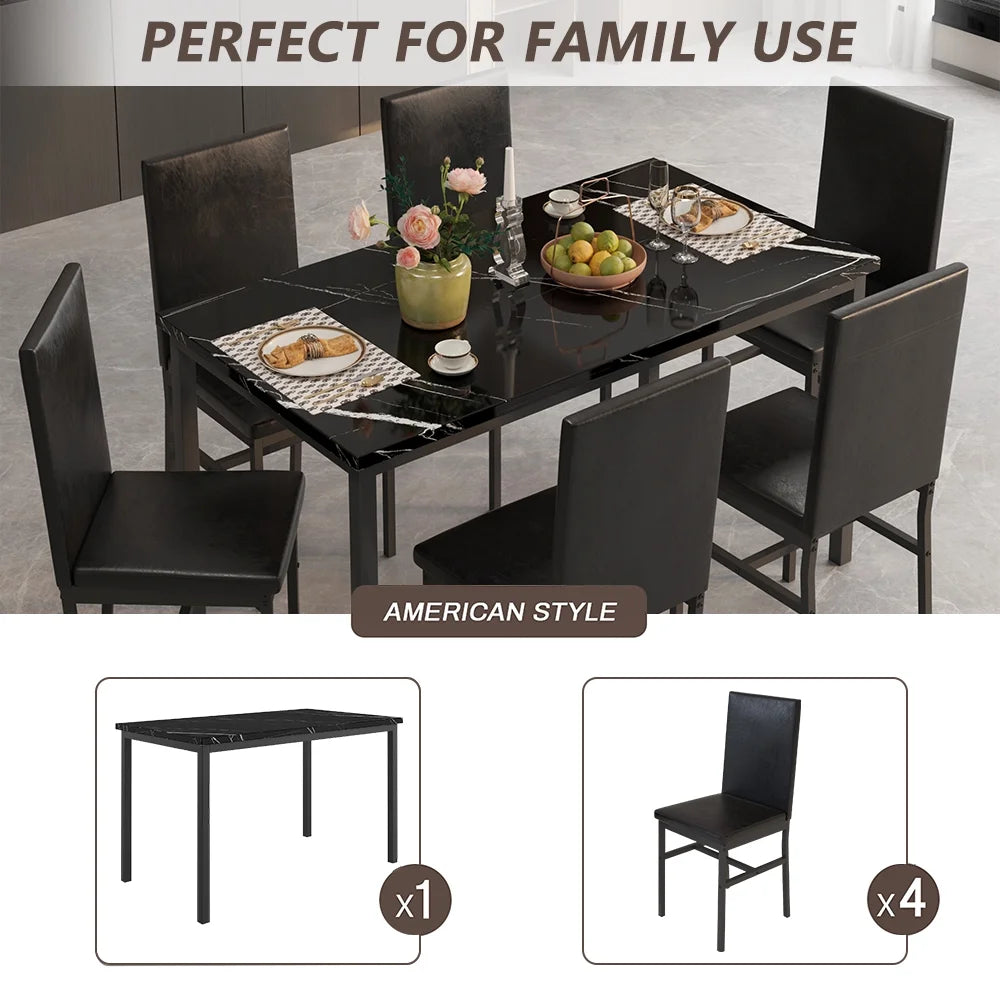 7 Piece Faux Marble Dining Table & Chair Set S800