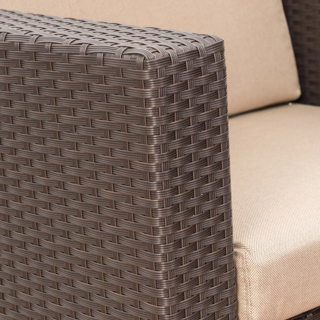 Outdoor Wicker Club Chair with Cushions, Dark Brown, Beige O302229