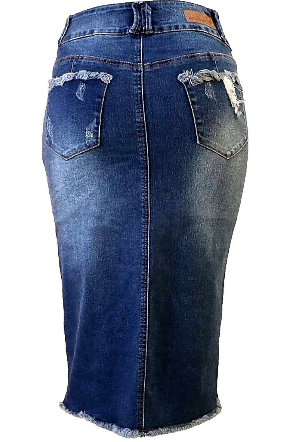 Plus Size Midi Ripped Denim Jean Skirt O248432