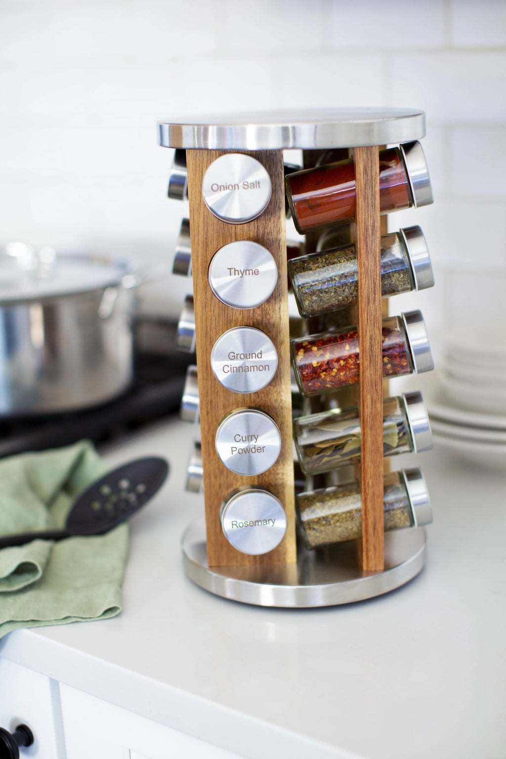 20 Natural Rotating Acacia Wood Spice Jar Rack Set A75320