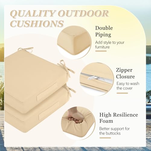Waterproof Outdoor Chair Cushions Set of 2, Square 19 x 19 with Ties and Removable Covers W68138