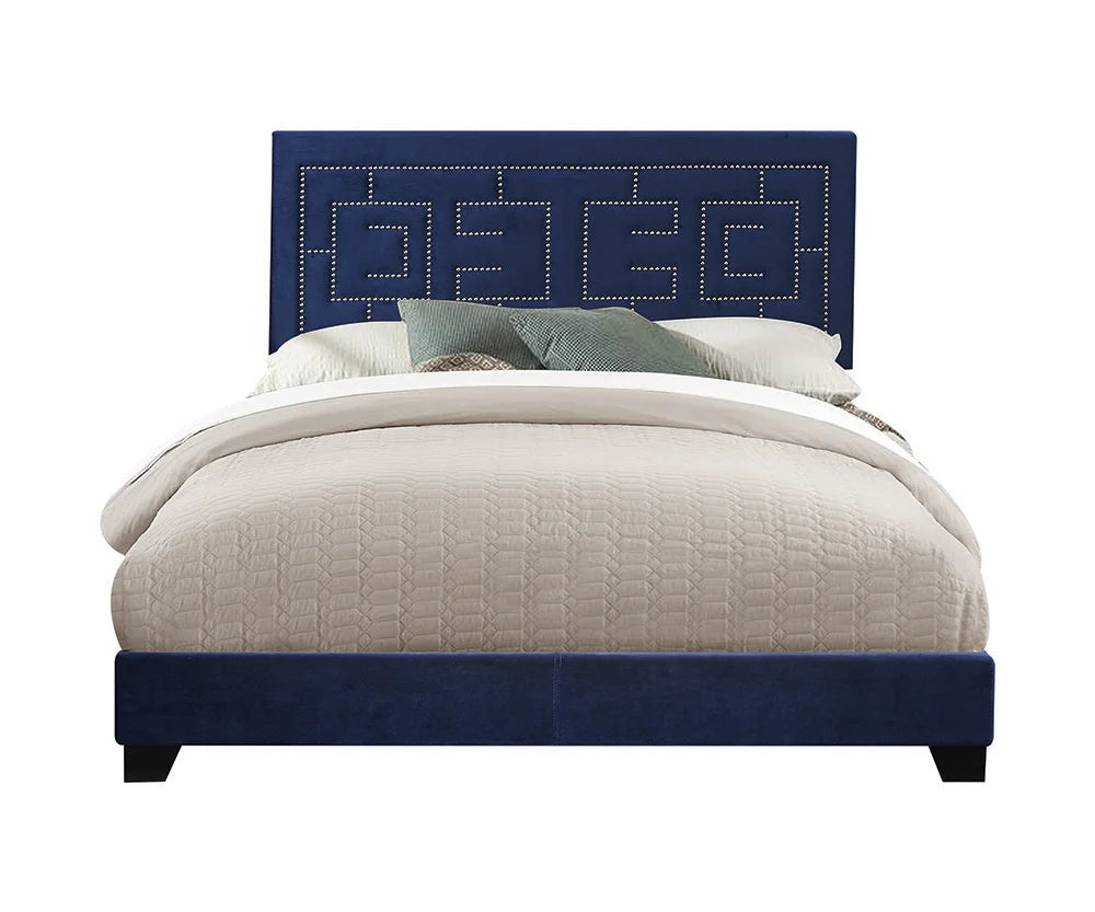Eastern King Bed in Dark Blue Velvet N636487