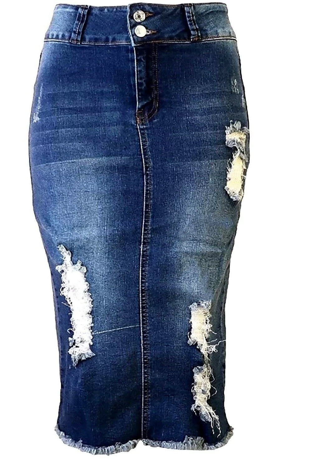 Plus Size Midi Ripped Denim Jean Skirt O248432