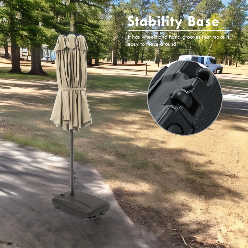 15 Foot Rectangular Double-Sided Patio Umbrella with Rolling Base M346590