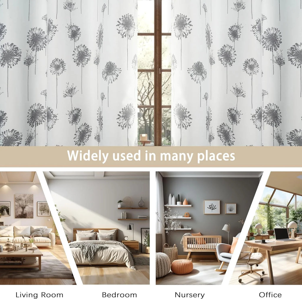 Floral Lined Thermal Insulated Window Curtain 52"x84" Gray F358