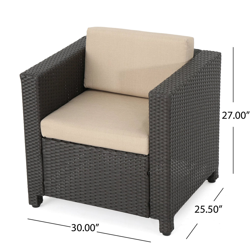 Outdoor Wicker Club Chair with Cushions, Dark Brown, Beige O302229