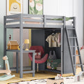 Twin Size Loft Bed with Wardrobe and Desk U847382
