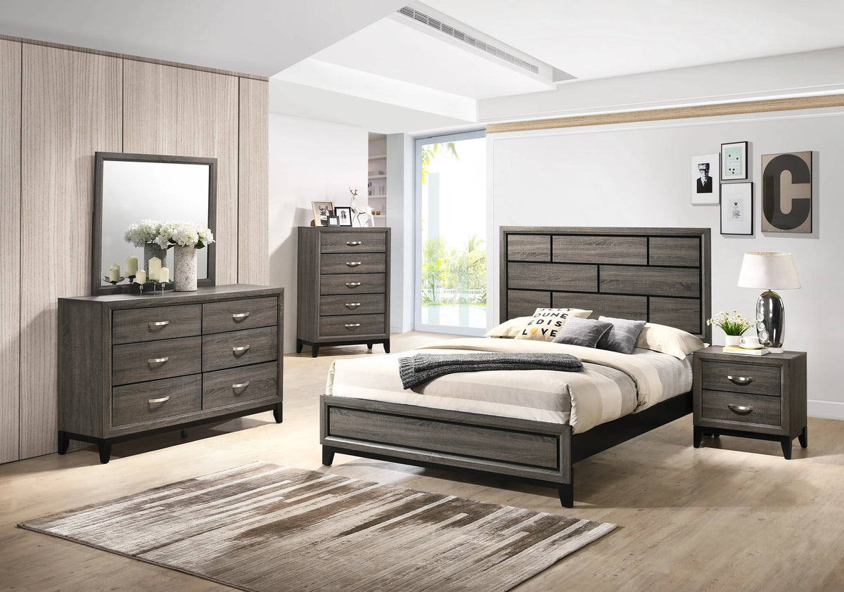 King Size Wood Bedroom Set with Bed Dresser Mirror Nightstand Chest D78738