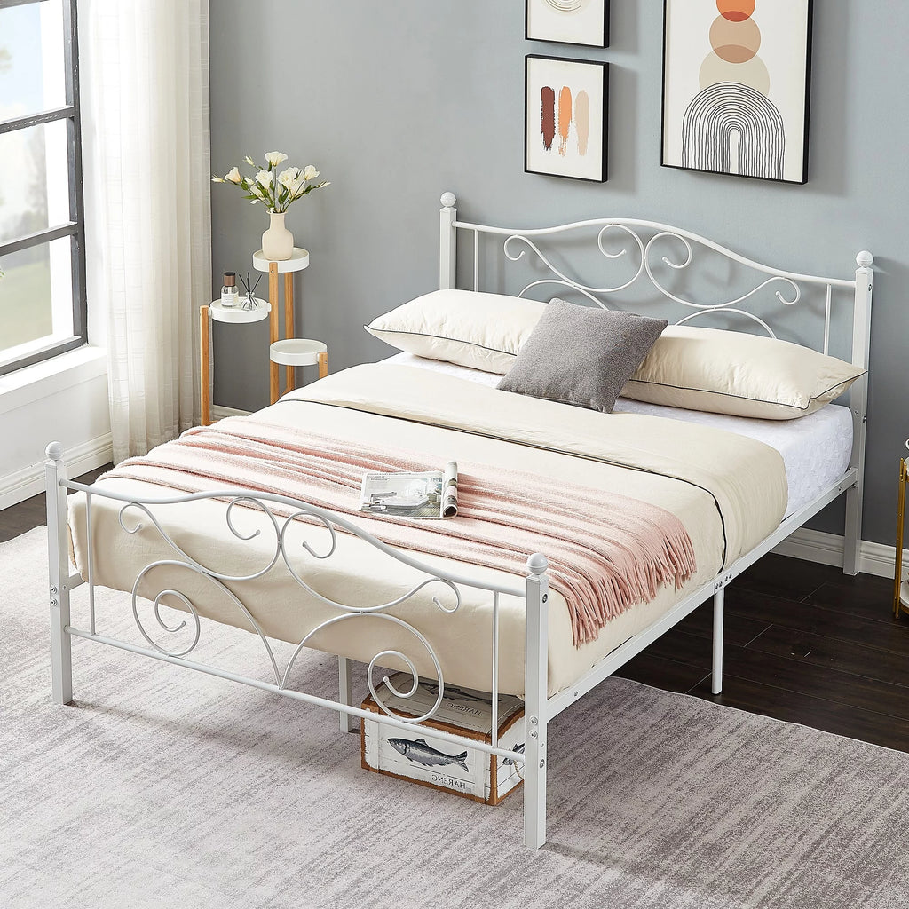Metal Platform Bed Frame with Victorian Headboard and Footboard, Full Size, Black F463613