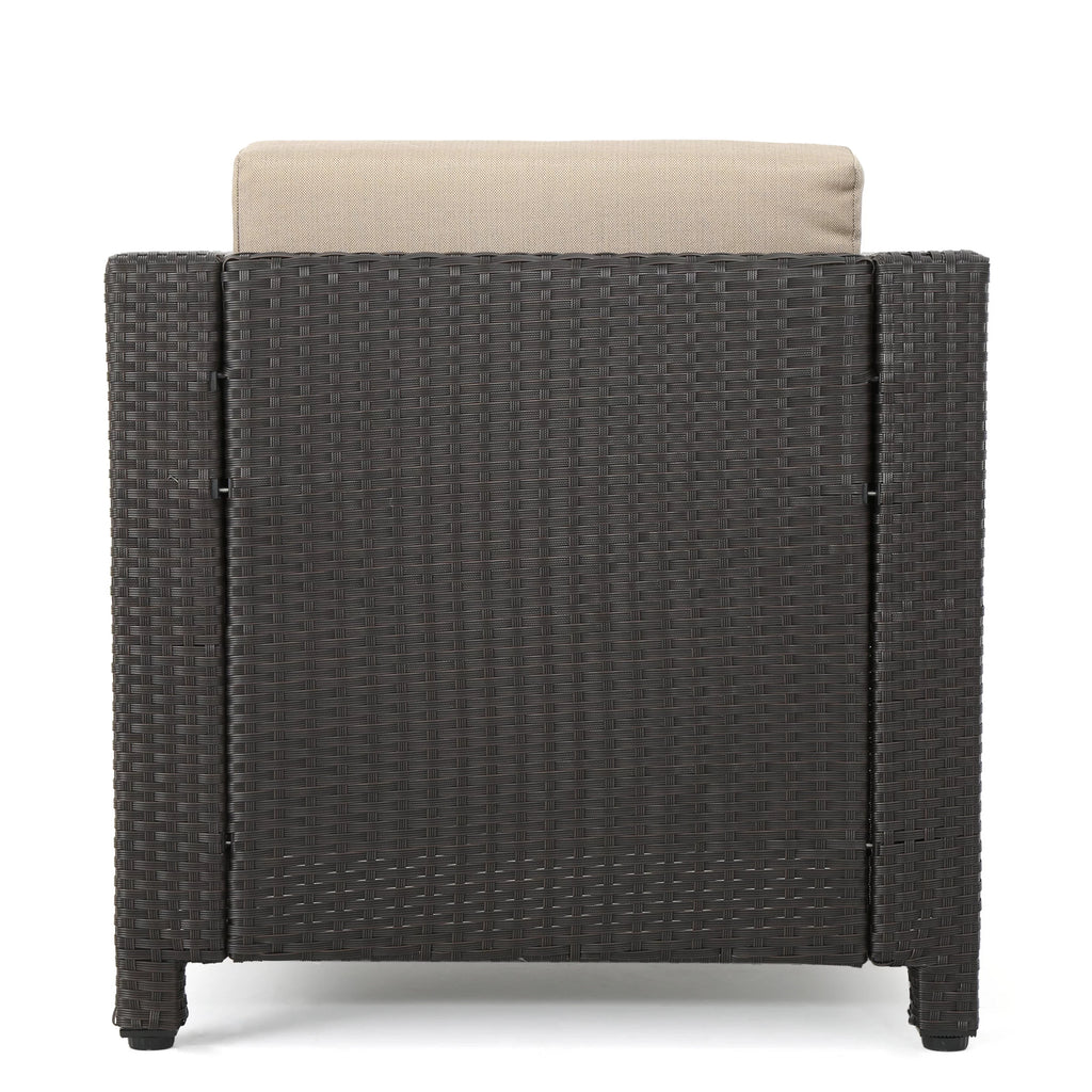 Outdoor Wicker Club Chair with Cushions, Dark Brown, Beige O302229