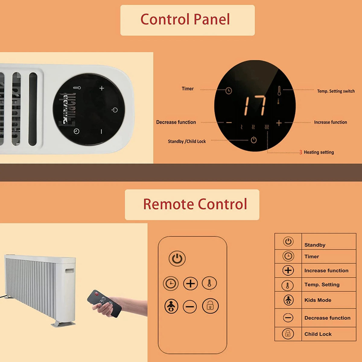Electric Baseboard Heater with Thermostat and Remote Control S71219