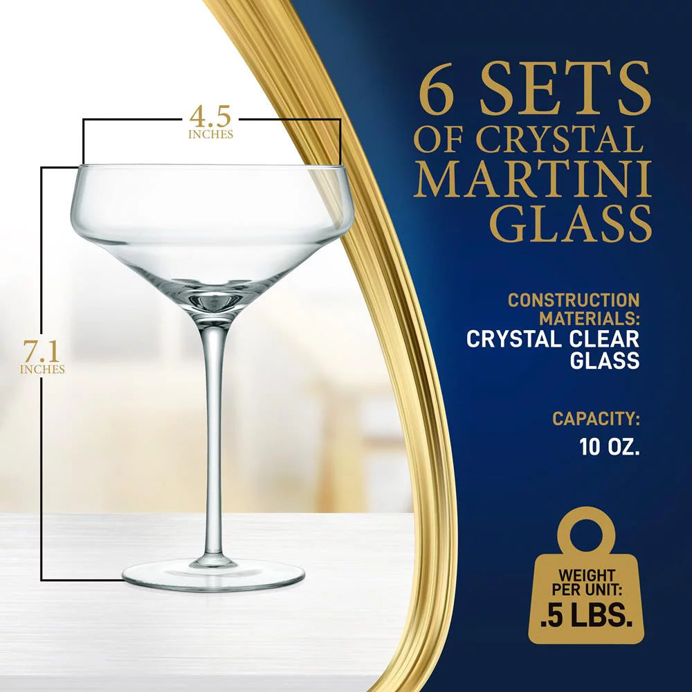 6 Sets of Crystal Martini Glass, Ultra Clear, 100% Hand Blown, Dishwasher safe N102