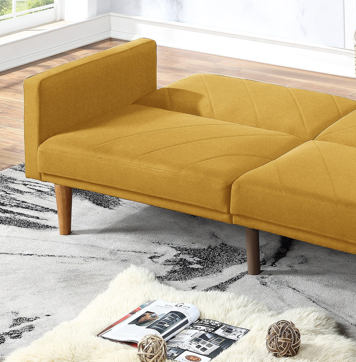 Mustard Linen Like Fabric Convertible Sofa Couch C445825
