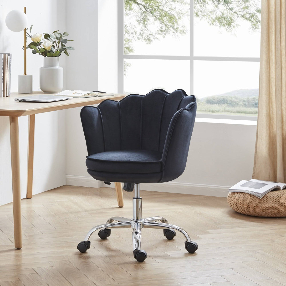 Blue Velvet Upholstered Swivel Office Chair Z66590