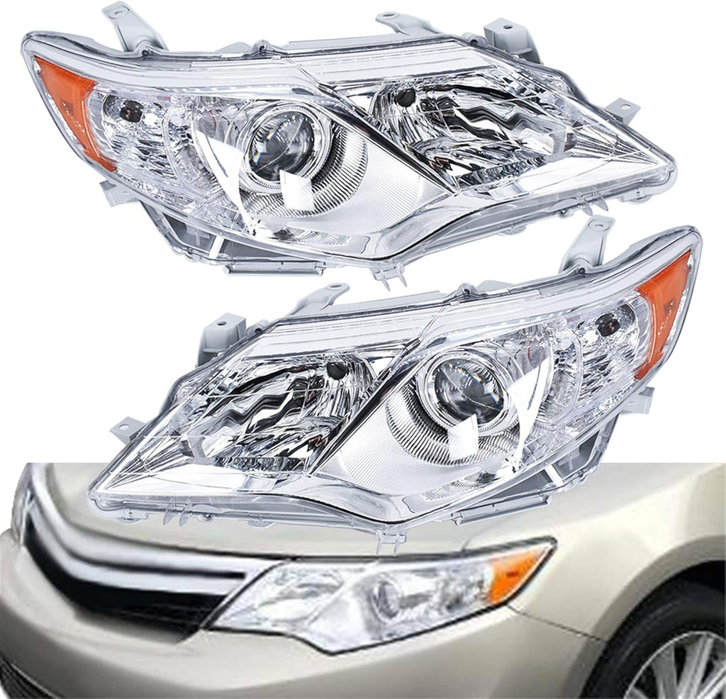 2012 2013 2014 Toyota Camry Headlights Assembly ABS Plastic Housing Polycarbonate Lens Projector Headlamps Left+Right Chrome V3800
