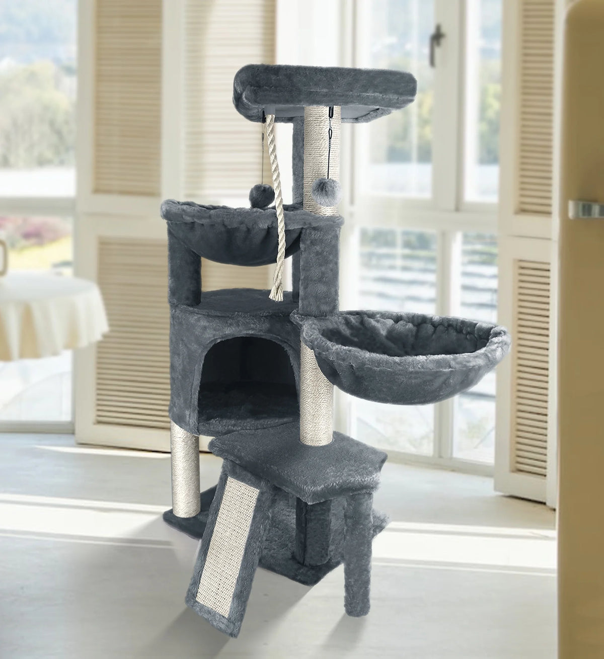 Grey Cat Tree with Scratching Posts and Hammocks O4883