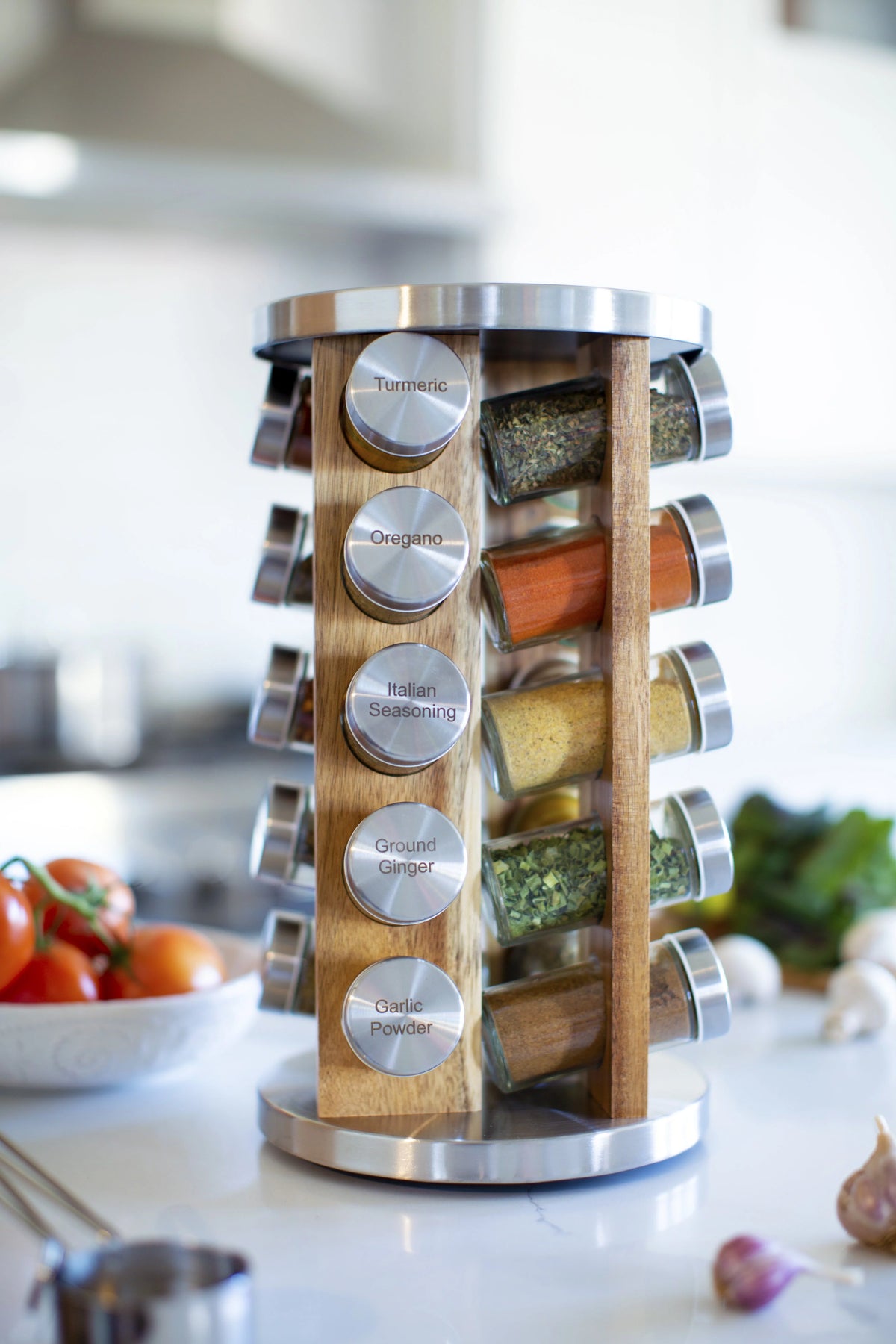 20 Natural Rotating Acacia Wood Spice Jar Rack Set A75320