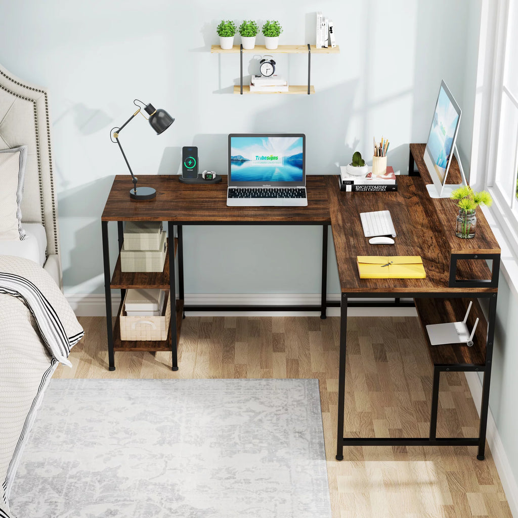 59 Inch Reversible L Shaped Corner Computer Desk with Storage Shelves L700120