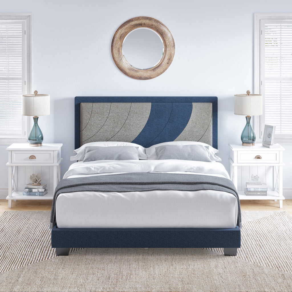 Queen Black Gray Faux Leather Platform Bed M489