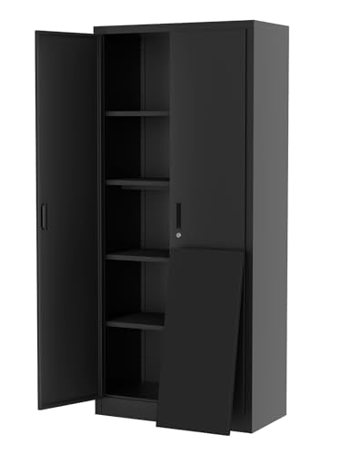 Black Metal Storage Cabinet with Doors and 4 Shelves K74289