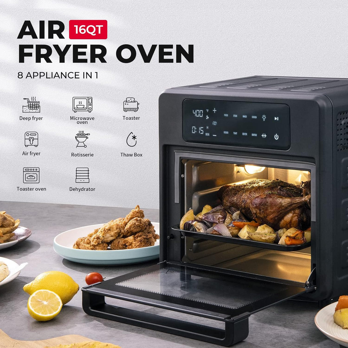 16QT Air Fryer Oven Combo with Rotisserie and Dehydrator V1195