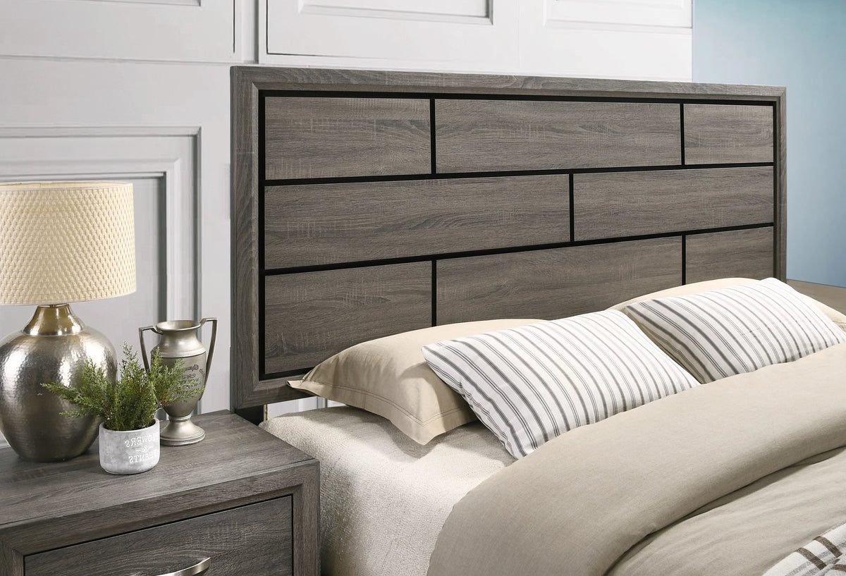 King Size Wood Bedroom Set with Bed Dresser Mirror Nightstand Chest D78738
