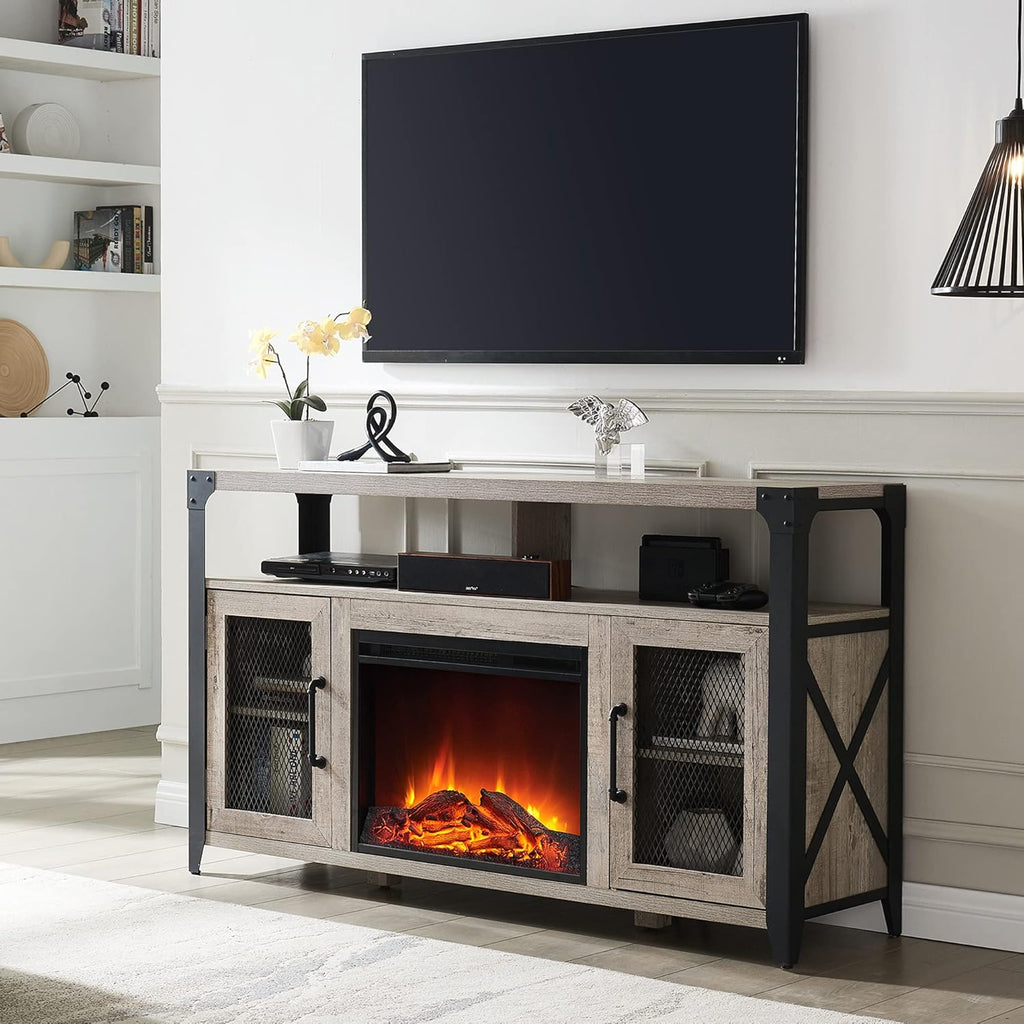 White Rustic Wood TV Stand for 70 Inch TV F9416