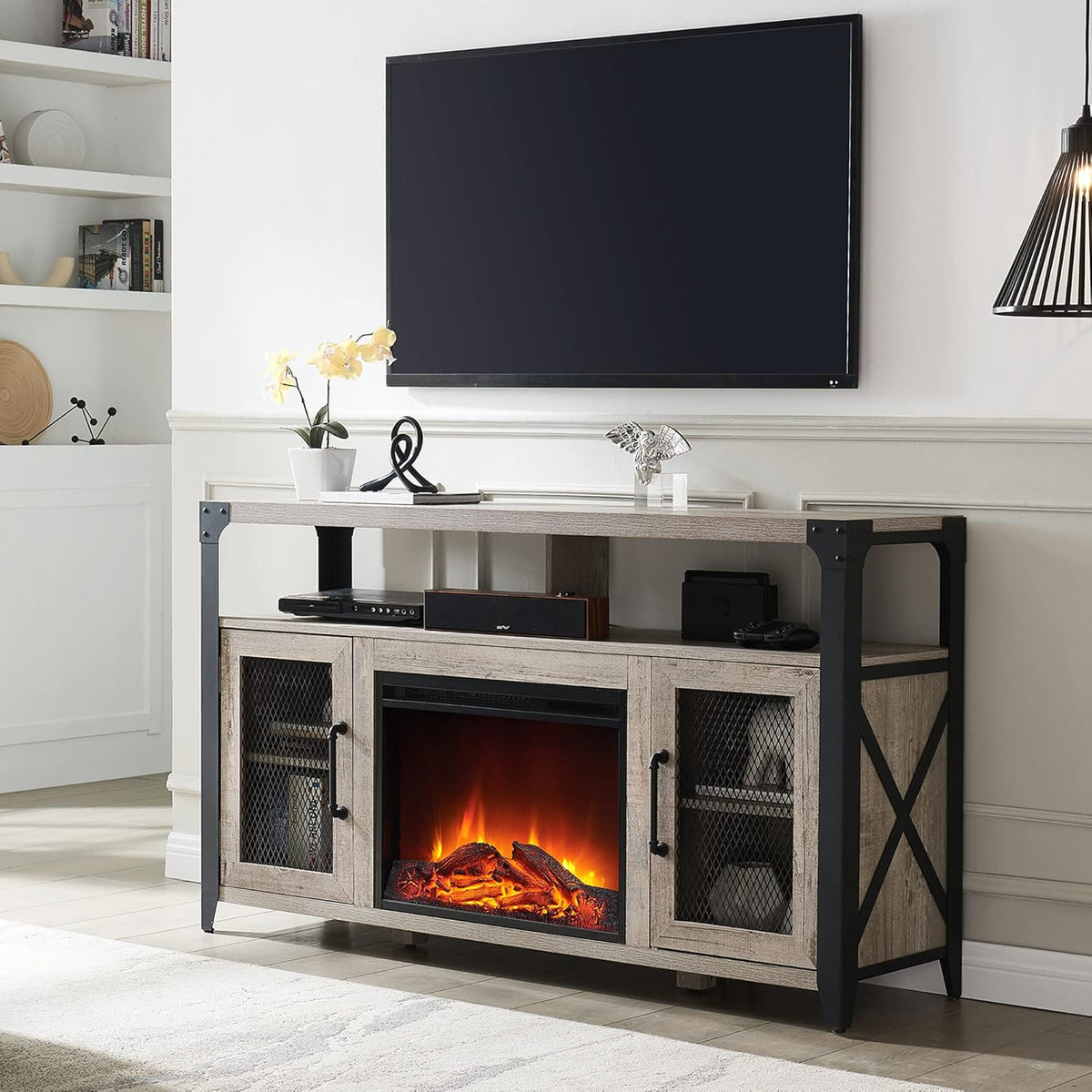 White Rustic Wood TV Stand for 70 Inch TV F9416