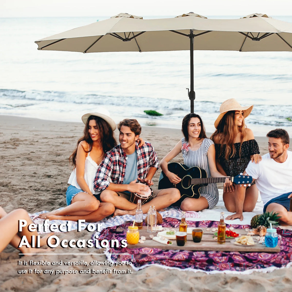 15 Foot Rectangular Double-Sided Patio Umbrella with Rolling Base M346590