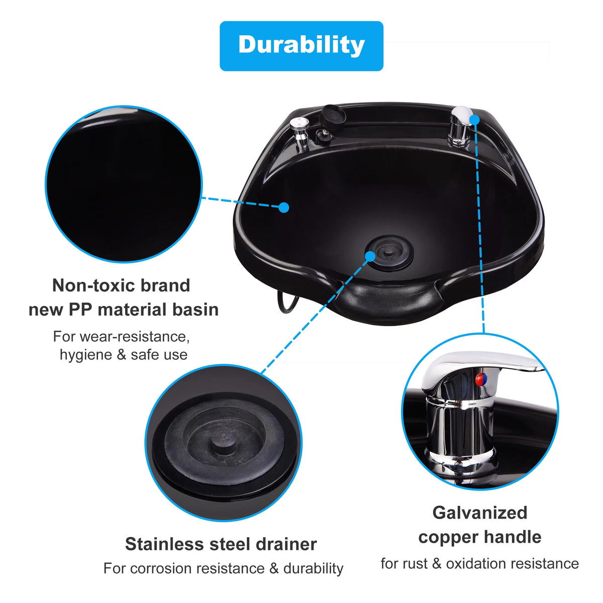 Shampoo Bowl with Vacuum Breaker and Neck Rest D9740