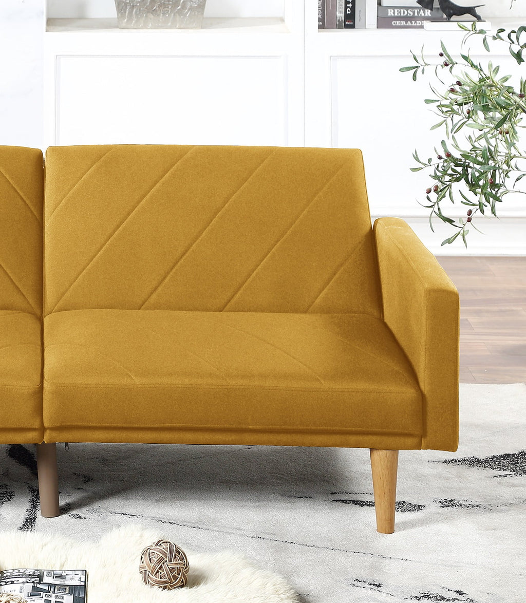 Mustard Linen Like Fabric Convertible Sofa Couch C445825